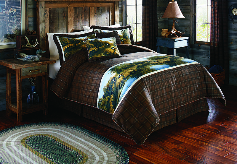 Rustic Arts&reg; Queen Plateau II Bed and Rustic Arts&reg; 5-Drawer Chest with half log drawer fronts